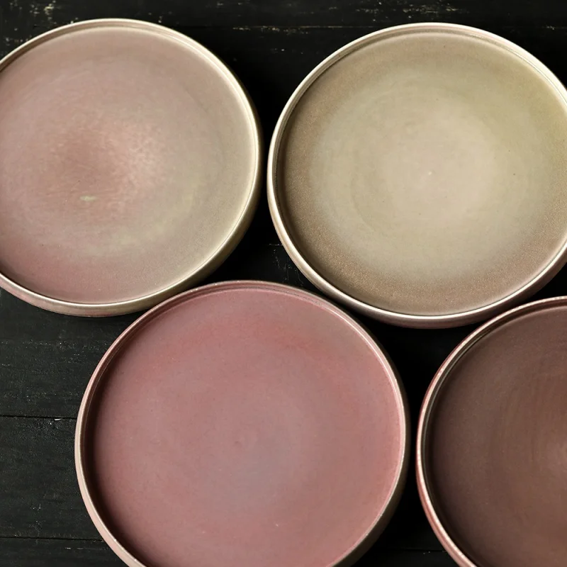 Jingdezhen Handmade Plain Red Pink Dry Pour Tea Tray Kiln Baked Japanese Kung Fu Tea Tray Pot Tray Pink Glaze Tea Table