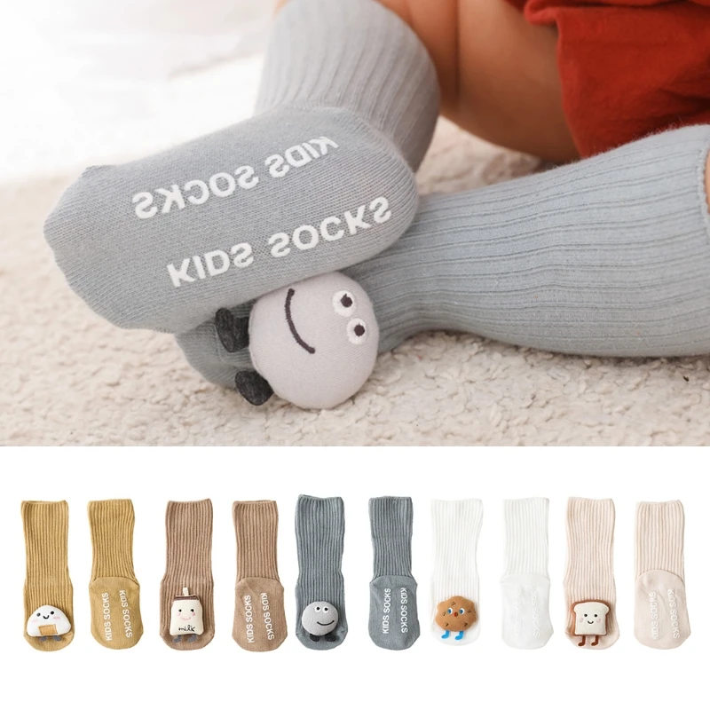

1 Pair Cartoon Baby Socks Children Breathable Knee Length Socks Solid Color Non-slip Floor Walking Socks Cotton Stocking