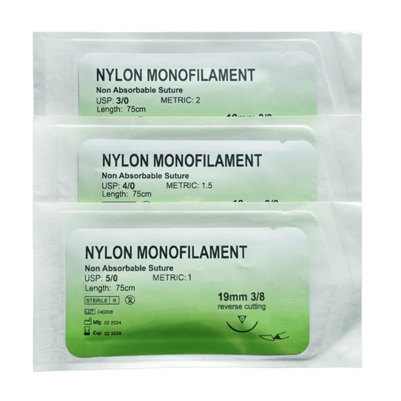 

10-500 шт., хирургические нейлоновые шовы, игольчатые шовные шовы, мононити, 75 см, USP, обратный, 3 шт., стерильные швы для тренировок 3/0 4/0 5/0