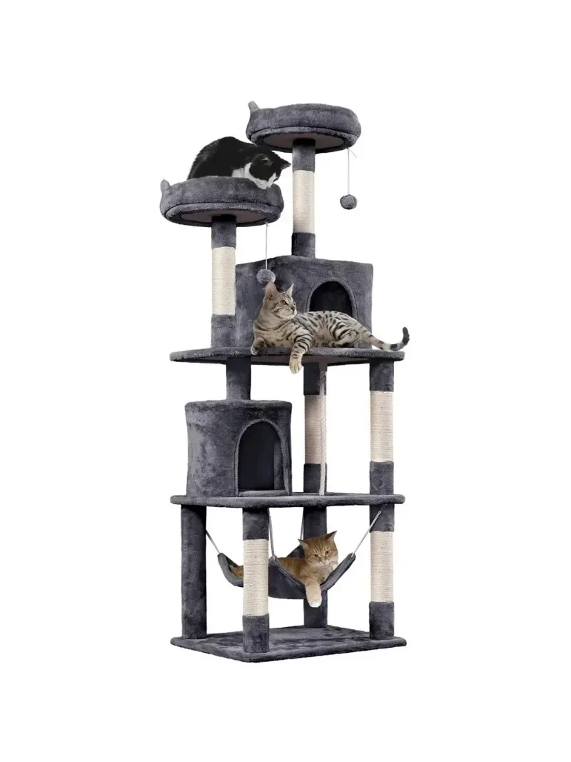 

SMILE MART 70,5 дюйма h Многоуровневая башня для кошек с 2 кондомами и 2 мягкими перьями для средних и больших кошек, цвет серый