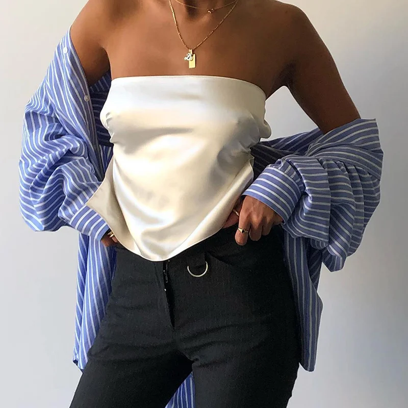 

2022 Backless Sexy Crop Top Women Green Y2K Summer Cami Bandage Sleeveless Strapless Solid Color Tank Tops Off Shoulder