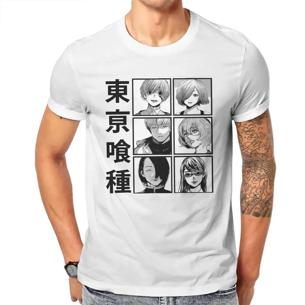 Men T-Shirts Tokyo Ghoul Collage  Novelty Pure Cotton Tee Shirt Short Sleeve Anime Kaneki Ken T Shirt Clothing Graphic