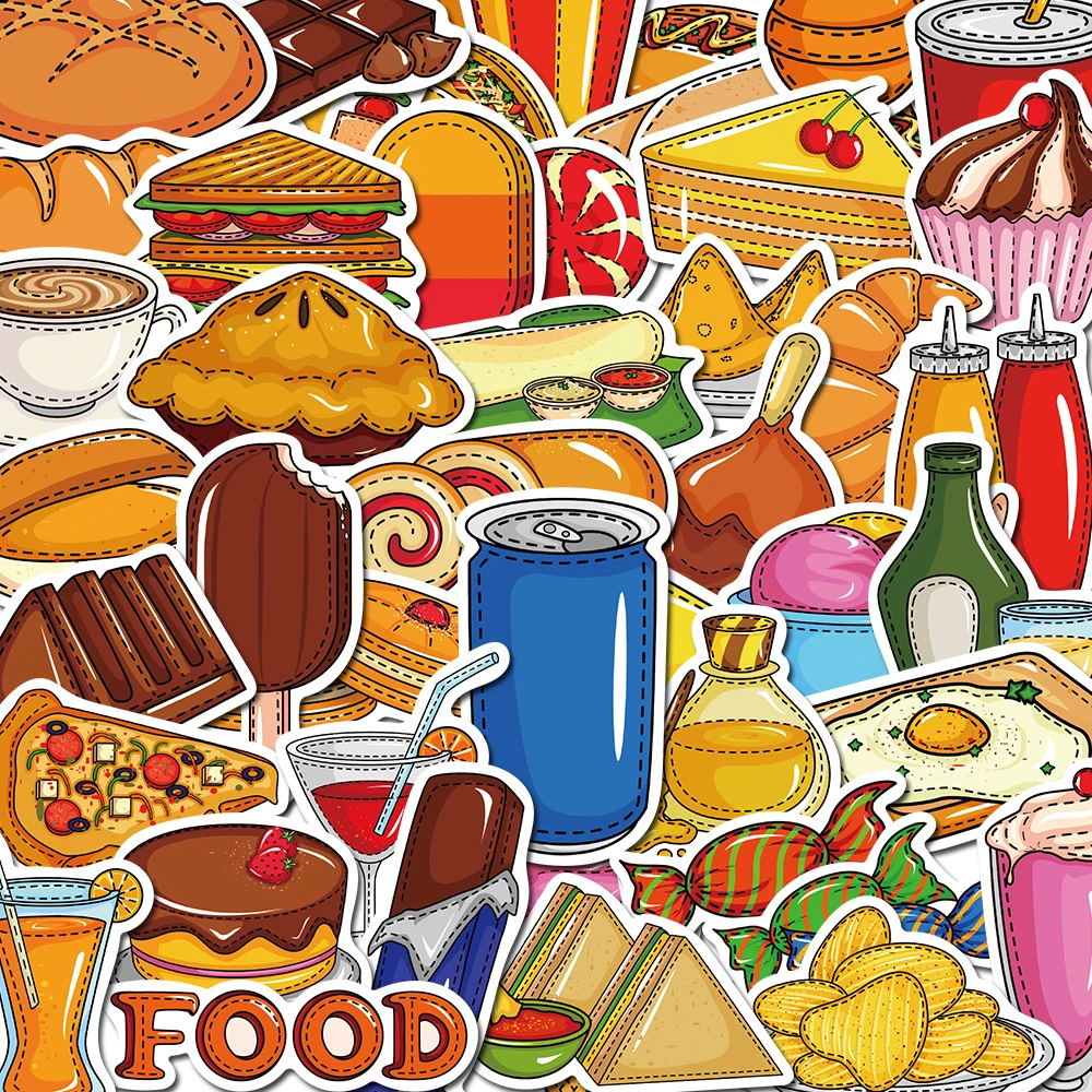

10/53PCS Food hamburger Sandwich Cartoon Stickers Vintage DIY Notebook Luggage Motorcycle Laptop Refrigerator Decals Graffiti