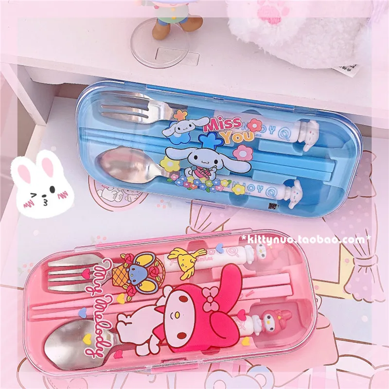 

My Melody Cinnamoroll PINK Kawaii Cartoon Portable Cutlery Set Anime Stainless Steel Three-dimensional Doll Tableware Spoon Gift