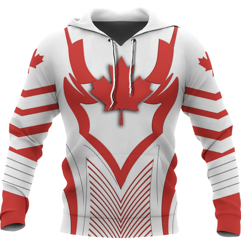 Толстовка с капюшоном и 3D-принтом канадского флага в стиле Харадзюку Мужская