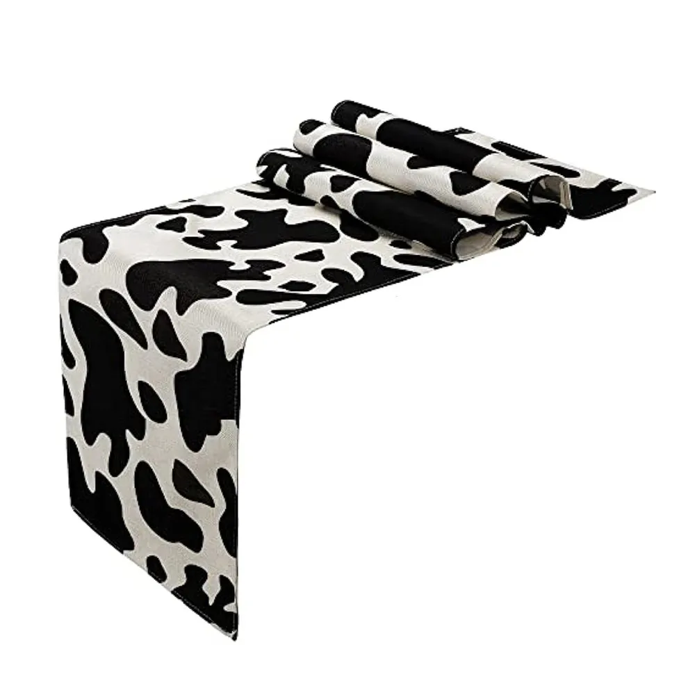 Лен черная белая скатерть-дорожка