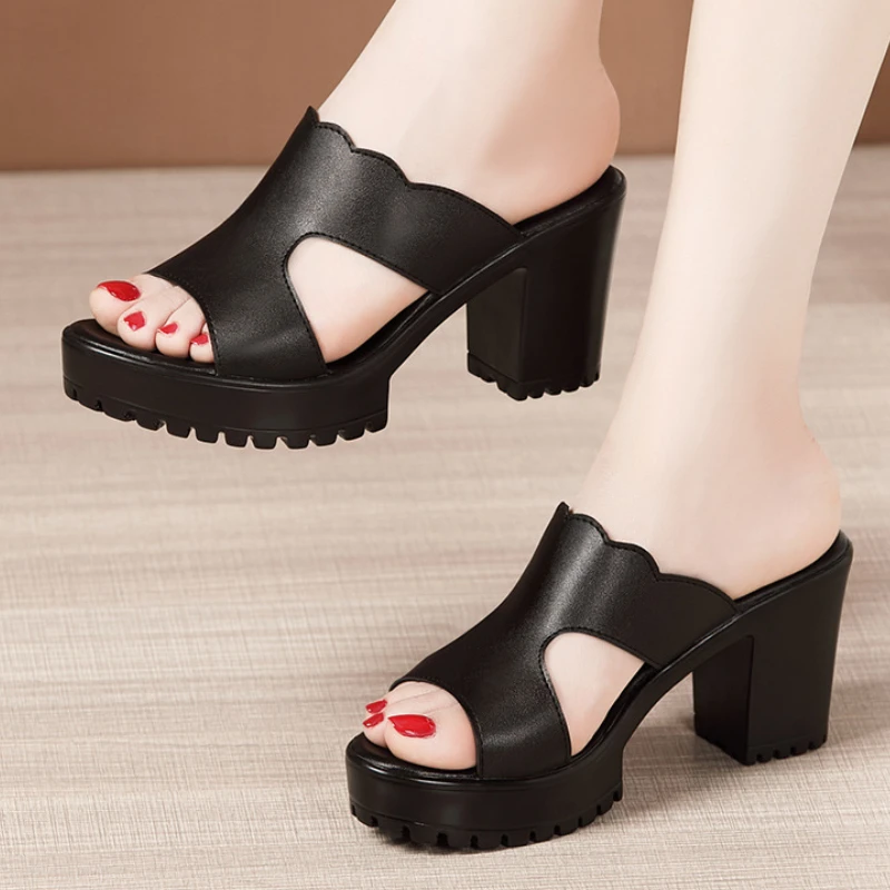

Heel Platform Slippers Women Wedding Shoes Summer 2022 Leather Slippers High Heels Slides Ladies Slipper Women Shoes