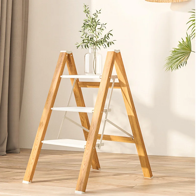 

Minimalist Fashion Kitchen Stool Imitation Wood Grain Ladder Chair Multifunctional Step Stool Folding Storage 3 Step Ladder