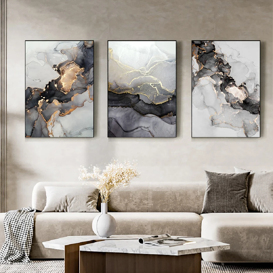 

Abstract Minimalism Marble Texture Line Black and White Gold Foil Decorative Painting Poster Wall Art Bedroom Living Room Home D