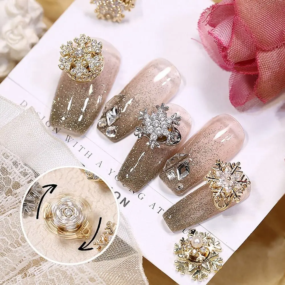 

1Pc Rotating Snowflakes Manicure Accessories New Year DIY Christmas Nail Decorations Snowflake Diamond Nail Charms