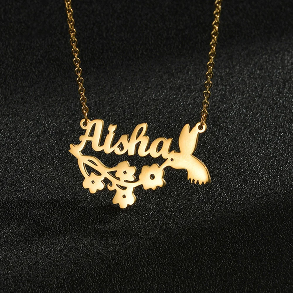 

JewelryR Personality Custom Name Necklaces Stainless Steel Animal Bird Flower Nameplate Pendant Collier For Women Jewelry Gifts