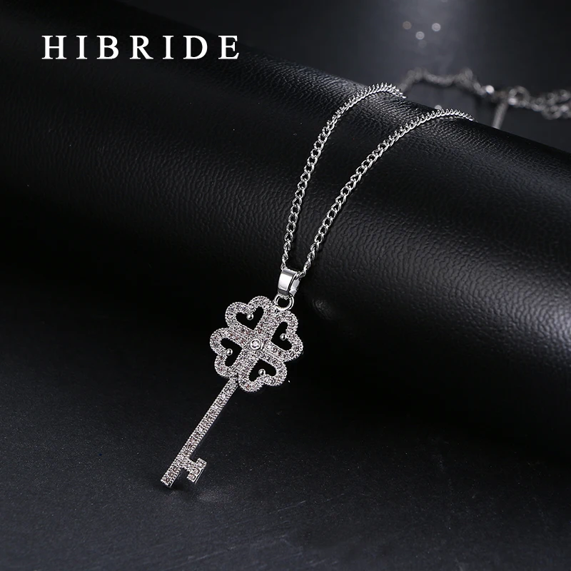

Fashion JEWELRY Brand Romantic Key Shape Cubic Zirconia Pendants Necklace, Rhodium Plated Ladies Neklaces for Women Gifts, N-14