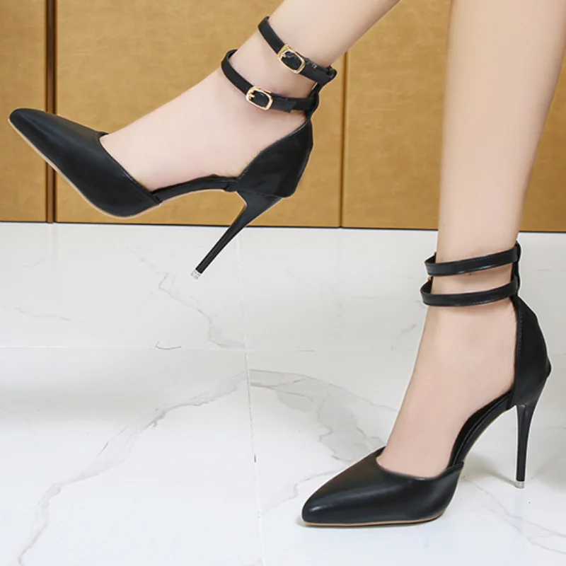 

Туфли-лодочки женские на высоком каблуке, удобные модельные туфли-лодочки, заостренный носок, пряжка, офисная обувь, лето 2023