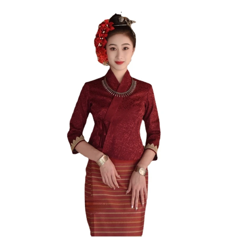 Thailand Traditional Clothing for Women Thai Dress Slim Fit Elegant Dai Outfit Oriental Style Asian Clothes Laos Myanmar