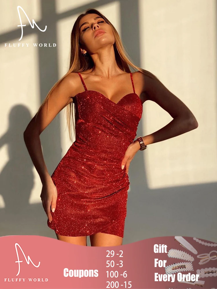 Женское блестящее мини-платье на бретельках, без рукавов, с перекрестными складками