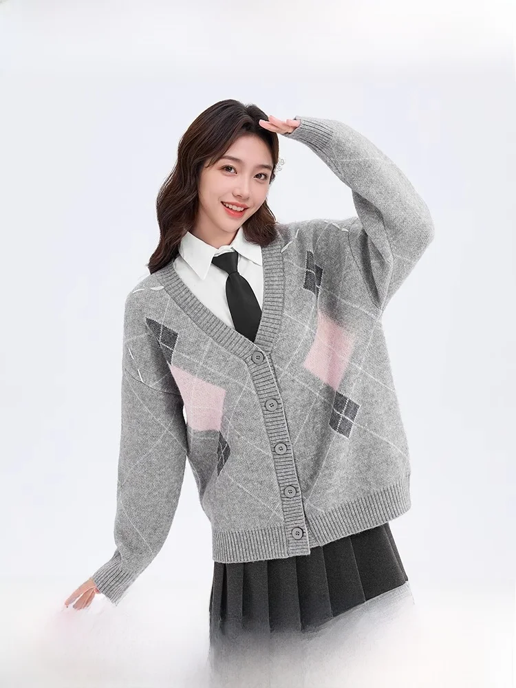 Свитер Sanfu кардиган новинка 2024 осенне-зимняя верхняя одежда в клетку с