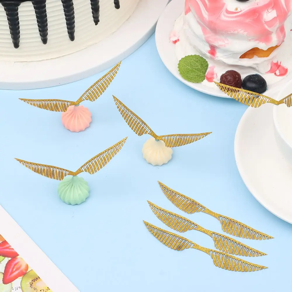 50Pcs Practical Party Wizard Birthday Wafer Gold Wings Cake Decor Chocolate Decoration Hollowed Cupcake Toppers |