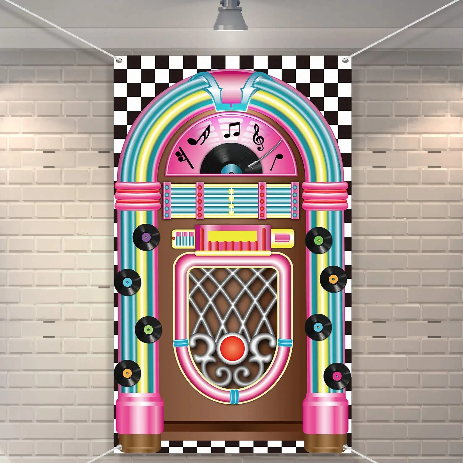 

Jukebox Cutout Banner 50's Rock And Roll Banner Photography Backdrop Birthday Party Decoration Baby Shower Supplies Background