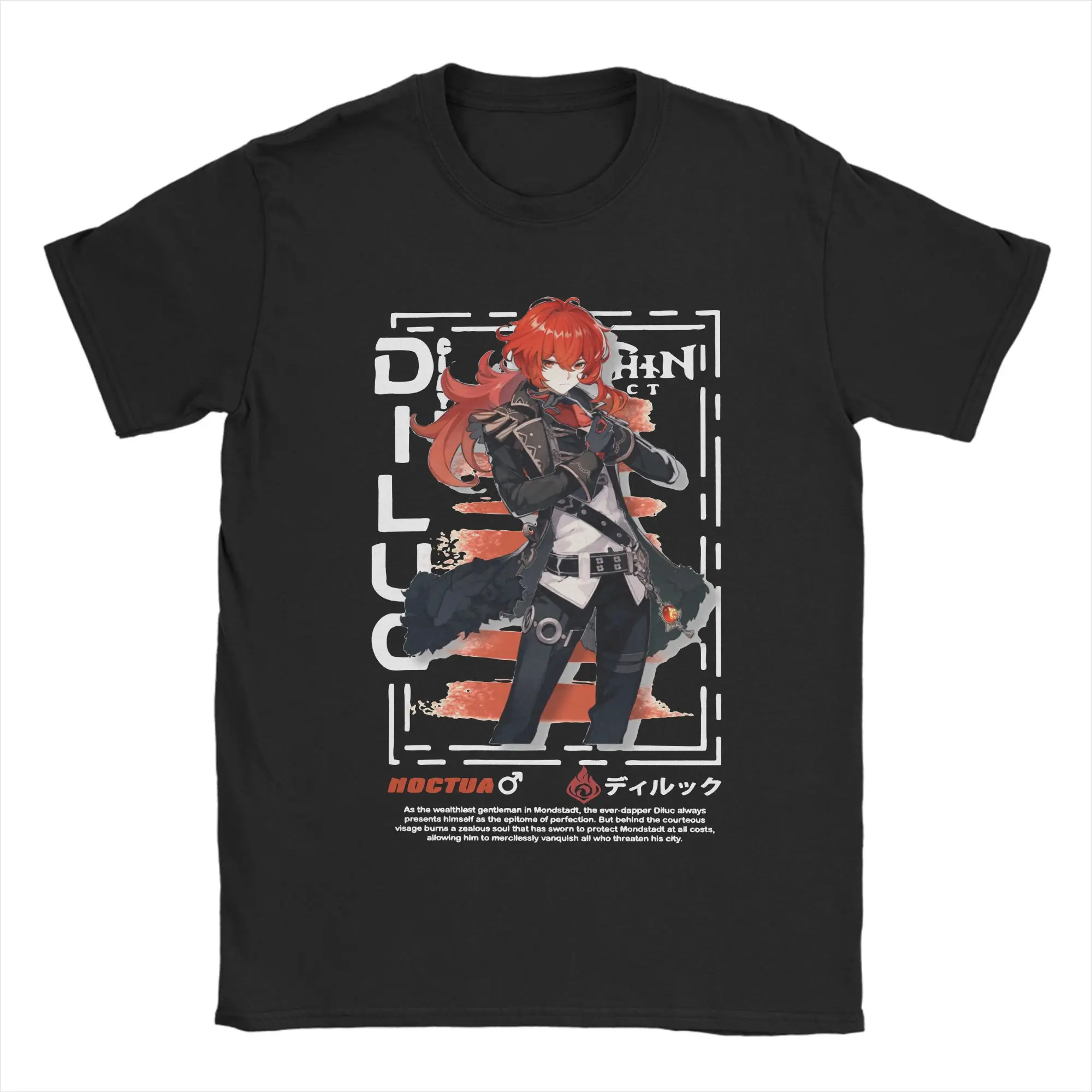 Фото Футболки Genshin Impact Diluc Streetwear для мужчин и женщин, футболки из чистого хлопка, футболки с круглым вырезом и короткими рукавами, топы для взрослых №4