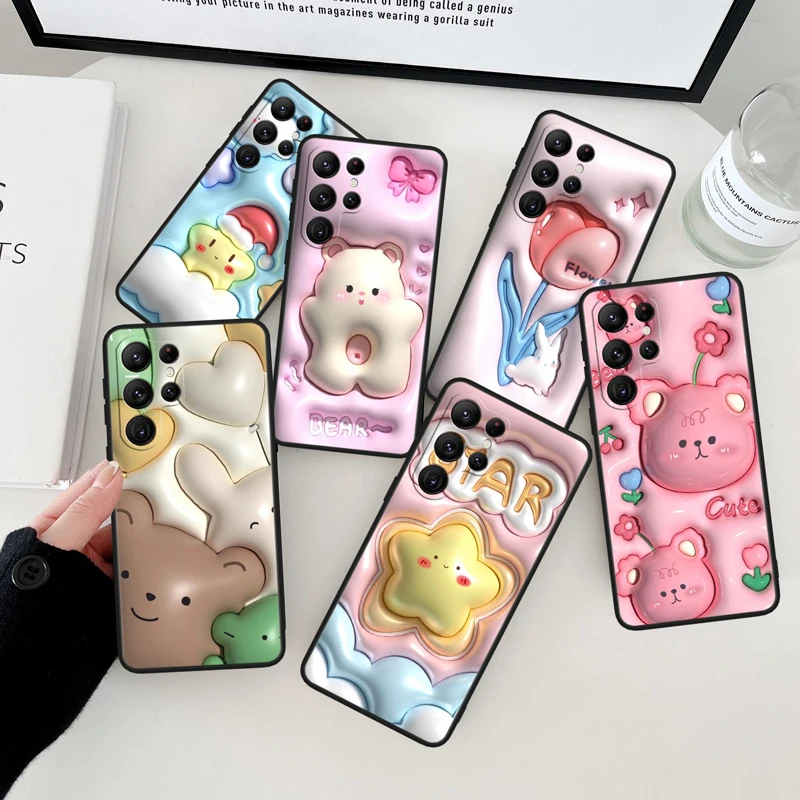 

Nonstereoscopic 3D Vision Star Animal Black Phone Case For Samsung Galaxy S23 S22 S21 S20 FE Ultra Pro Lite S10 S10E S9 Plus 5G