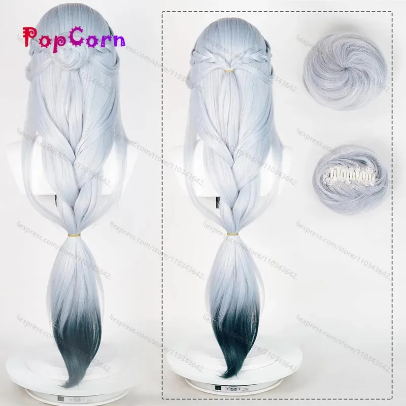 Фото Vivi 2025 Lantern Rite ShenHe Frostflower Dew 100 см длинный серебристо-синий парик с градиентом косплей аниме термостойкий синтезатор №1