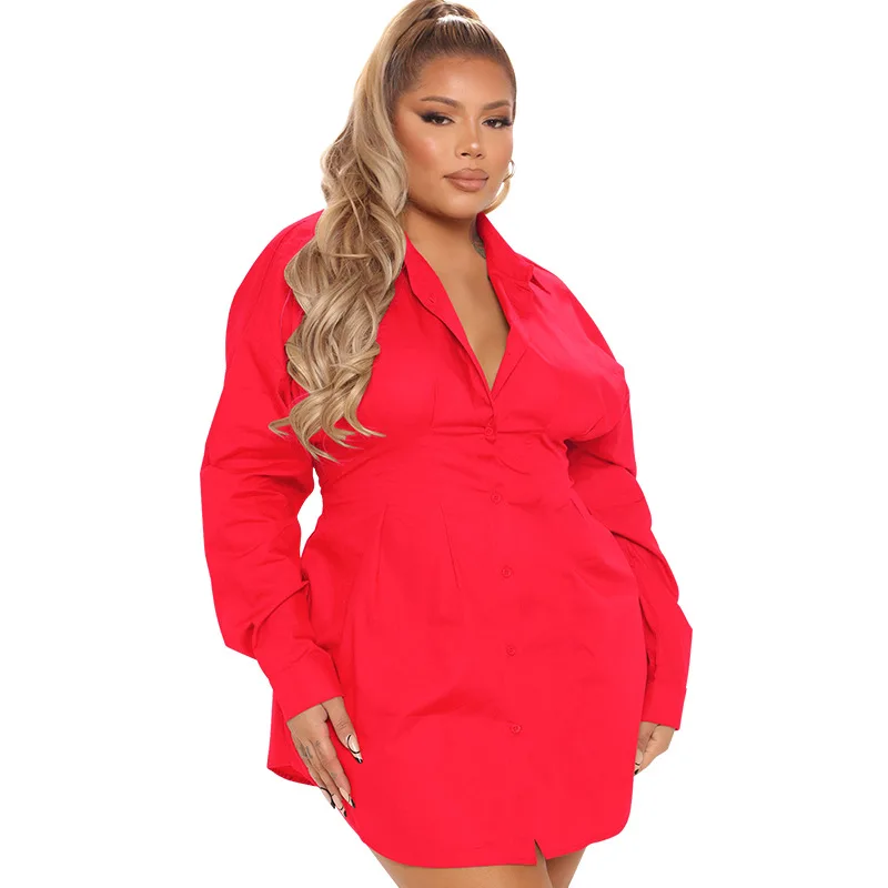 Plus Size Fashionable Shirt Dress Autumn 2022 New Long  Waist Closed Mini Design Party Dress Women's Clothing Wholesale Dropship