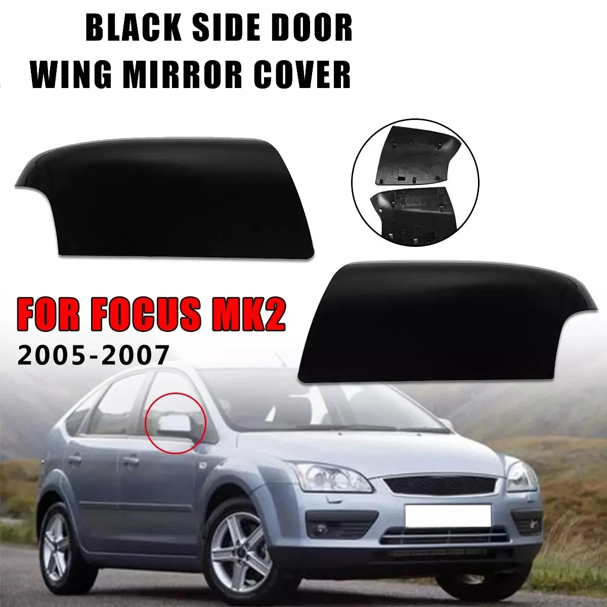 

Glossy Black Car Rear View Mirror Cover Trim Side Wing Case for Ford Focus MK2 2005 2006 2007 Left