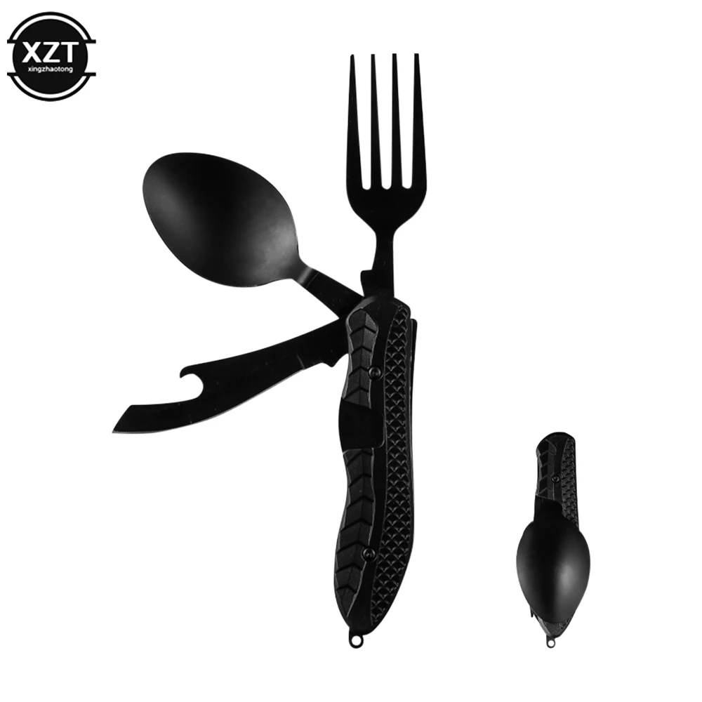 

4-in-1 Multitool Camping Utensils Portable Foldable Spoon Fork Knife Can Opener Combo Set Outdoor Picnic Hiking Gear