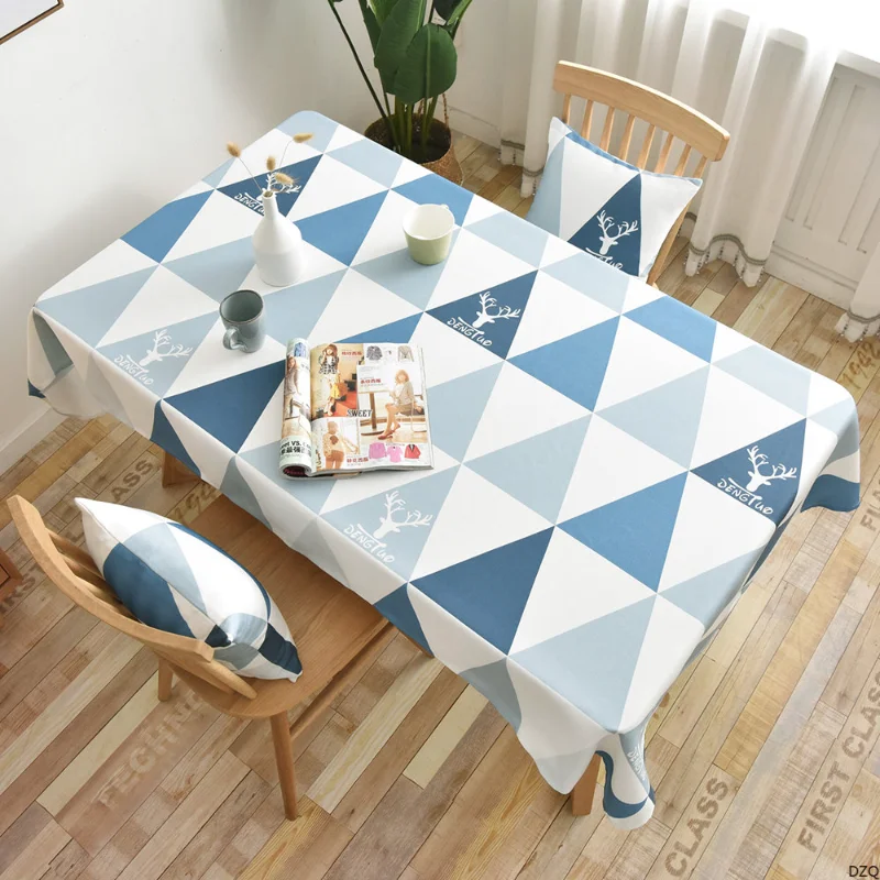 

100% Polyester Waterproof Tablecloth Fabric Rectangular Blue Geometric Elk Pattern Kitchen Textile Table Cloth Home Decor