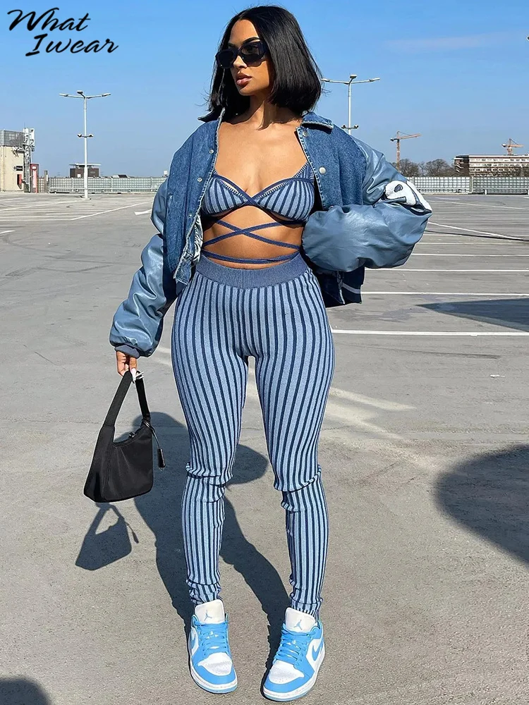 

Комплект из двух предметов Whatiwear Y2k с открытой спиной, Женский пикантный полосатый бандажный бюстгальтер с V-образным вырезом, топ со средней...