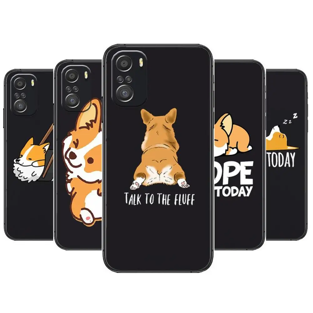 

Cute Cartoon Dog Corgi Phone Case For xiaomi mi 11 Lite pro Ultra 10s 9 8 MIX 4 FOLD 10T 5g Black Cover Silicone Back Prett