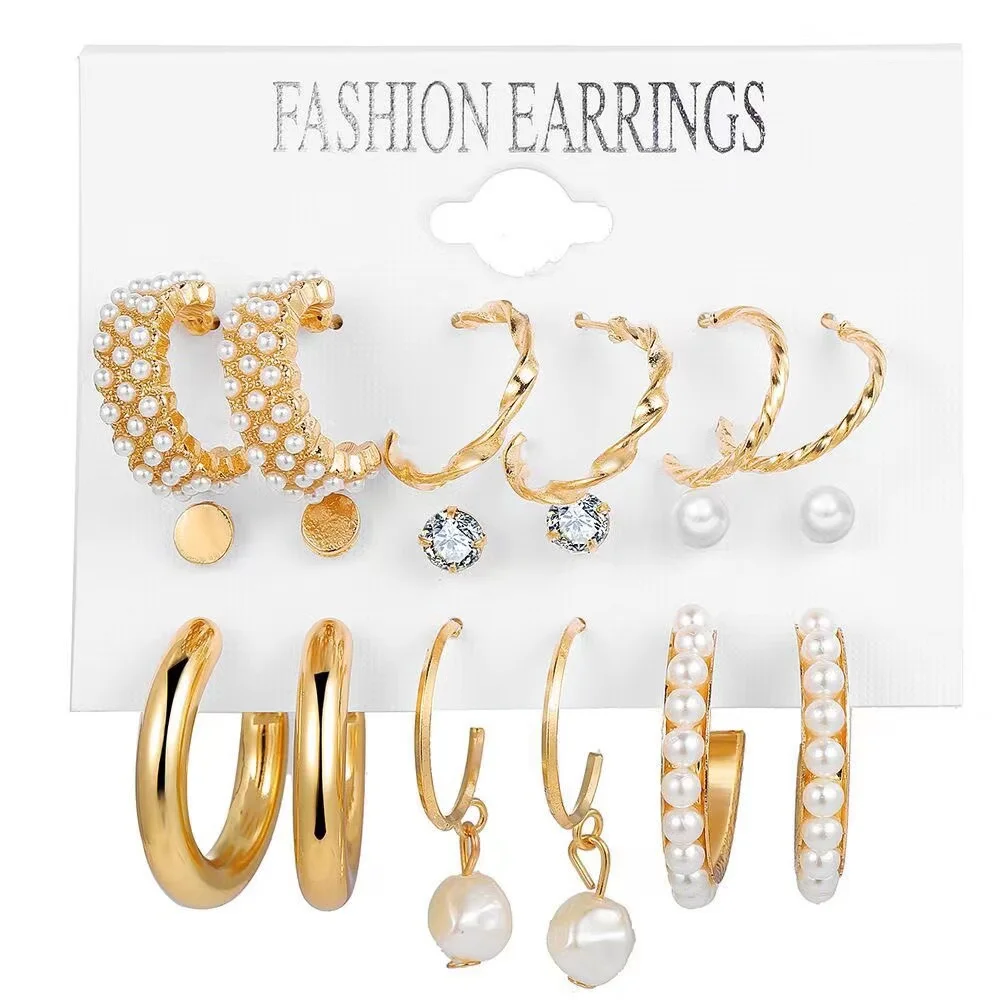 

9 Pcs Gold Hoop Earrings Set for Women Girls Multipack,Cute Boho Statement Stud Dangle Hoop Earrings Packs