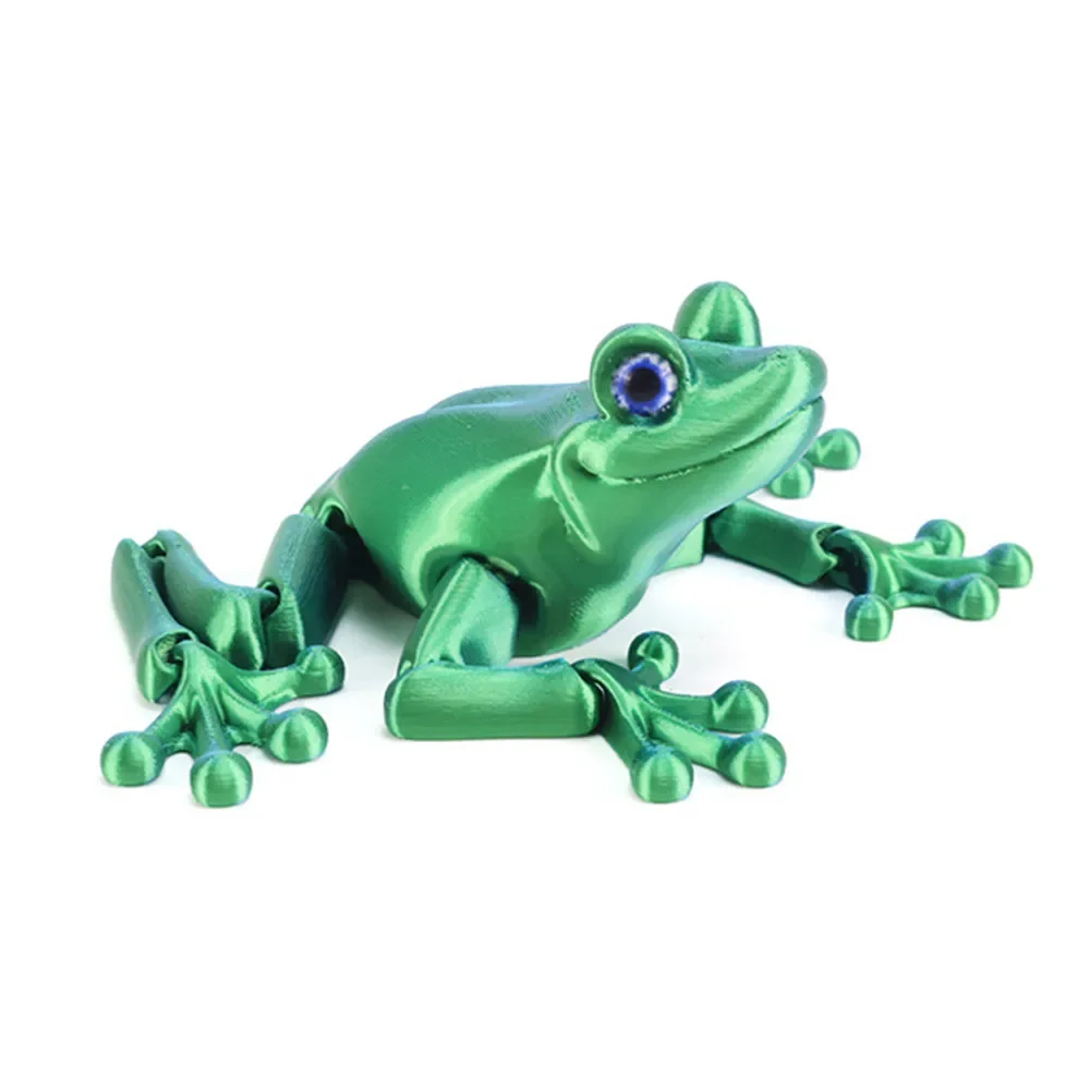 

3D печатная мини-милая фигурка лягушки, многошарнирная подвижная с блестящими глазами для украшения комнаты, аксессуары, подарок для детей