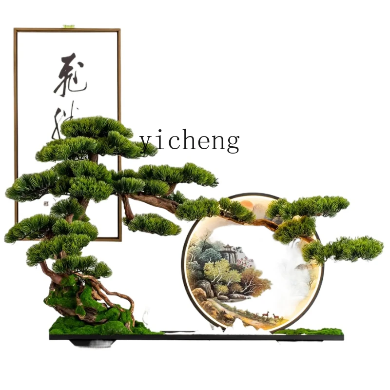 

ZC Neo Chinese Style Ornaments High-Grade Green Plant Artificial Greeting Pine Hotel Hallway Home Decorations