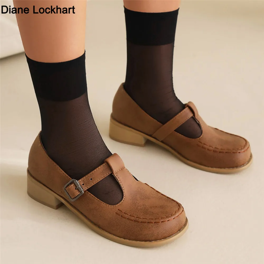 

2023 New Spring Women Flats PU Leather Ladies High Quality Retro Feminine Buckle Slip On Shoes Zapatos Mujer Yellow Brown Black