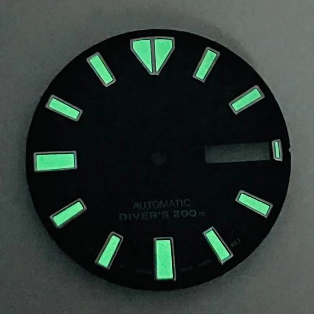 28,5 мм Высокое качество S логотип NH35 циферблат 3D следы циферблат SKX007SUB циферблат подходит для механизма NH36 C3 зеленый светящийся NH35 аксессуары (art.: 3920d17686cbb) - 3920d17686cbb