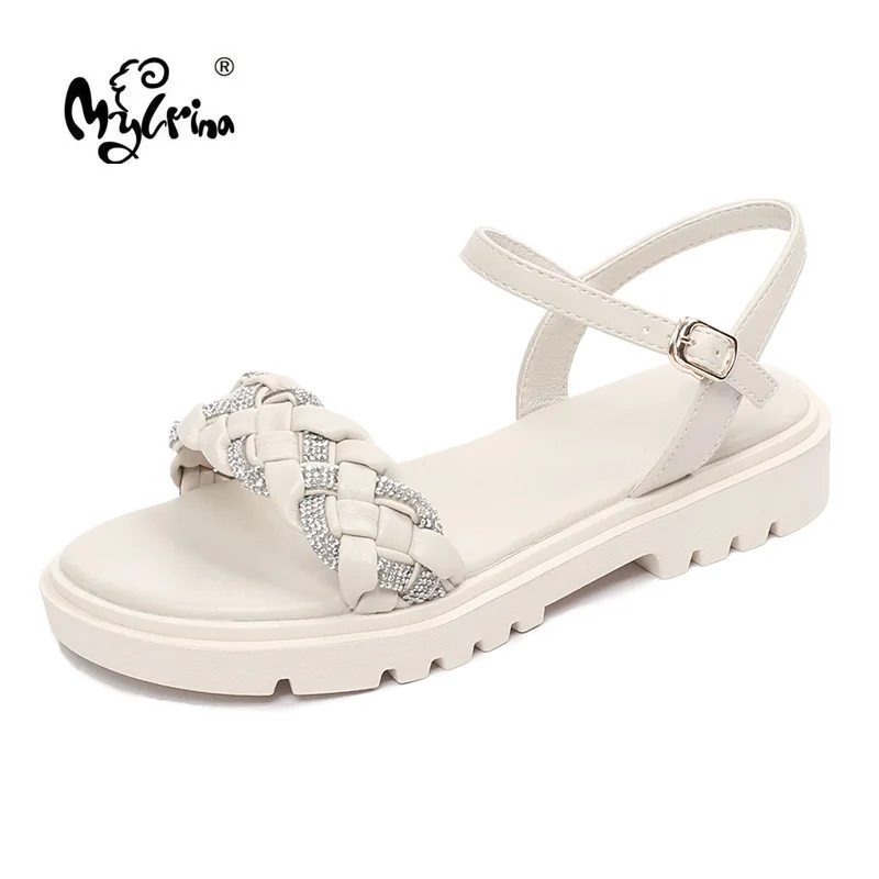 

New Women Sandals Summer Shoes Fashion Patent Leather Med Heels Roman Sandals Ladies Open Toe Platform Shoes Women's Footwear