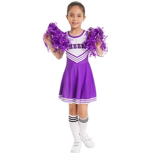 Imported Girls Cheerleading Uniform Costume Kids Cheerleader Dance Outfit Round Neckline Patchwork Style Danc