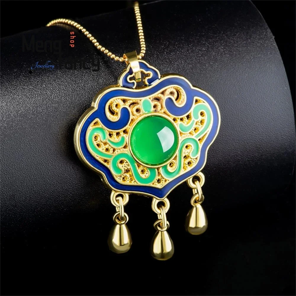 Подлинный натуральный зеленый агат медный позолоченный кулон со льдом