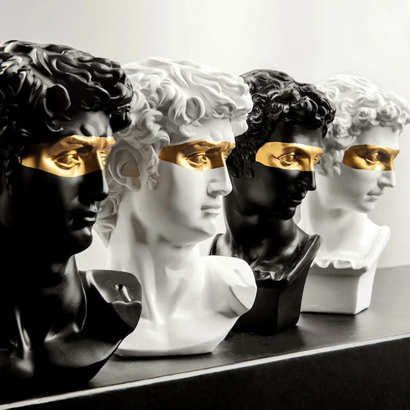 

Home Decoration Masked David Head Bust Statue Sculpture Resin Mini Modern Abstract Art Sketch Desktop Gift Ornaments