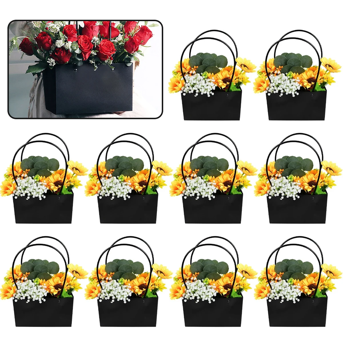 

Бумажный удобный Подарочный пакет 10 шт. крафт-бумага биоразлагаемая Подарочная коробка для цветов с усиленной ручкой многофункциональный ...