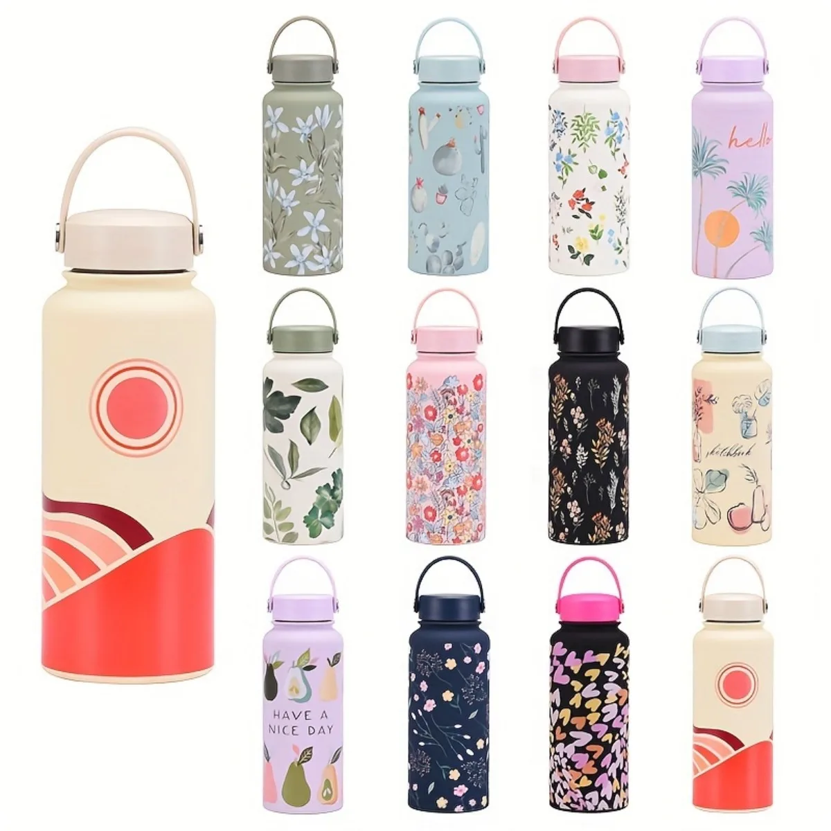 

1pc Kawaii Print Vacuum Flask 34oz/1L Stainless Steel Water Bottle Outdoor Travel Vacuum Cup Double Walled Insulated Water Cup