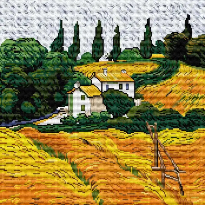 

Autumn Colors DIY Art Scenery Patterns Cross Stitch Kit Aida 14ct 11ct 16ct White Printed Fabric Embroidery Home Decor Wall Art