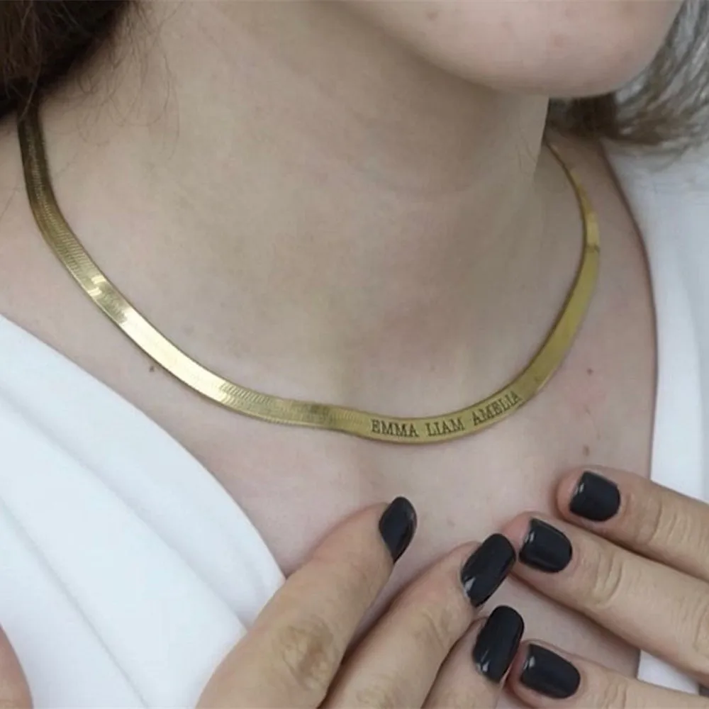 

Custom Herringbone Chain Necklace For Women Fashion Customized Name Necklace Dainty Jewelry Stainless Steel Snake Choker Gifts
