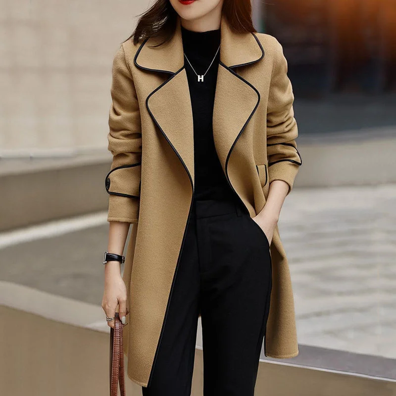 

Korean Medium Long Woolen Windbreaker Coat Autumn and Winter Fashion Long Sleeve Harajuku Woolen Coat Women