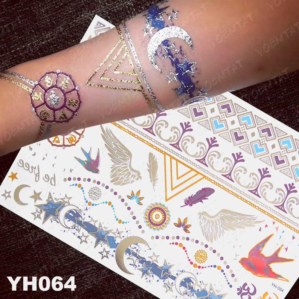 

Waterproof Temporary Tattoo Sticker Mandala Henna Moon Star Metallic Flash Tatoo Boho Flower Bracelet Jewelry Glitter Body Art
