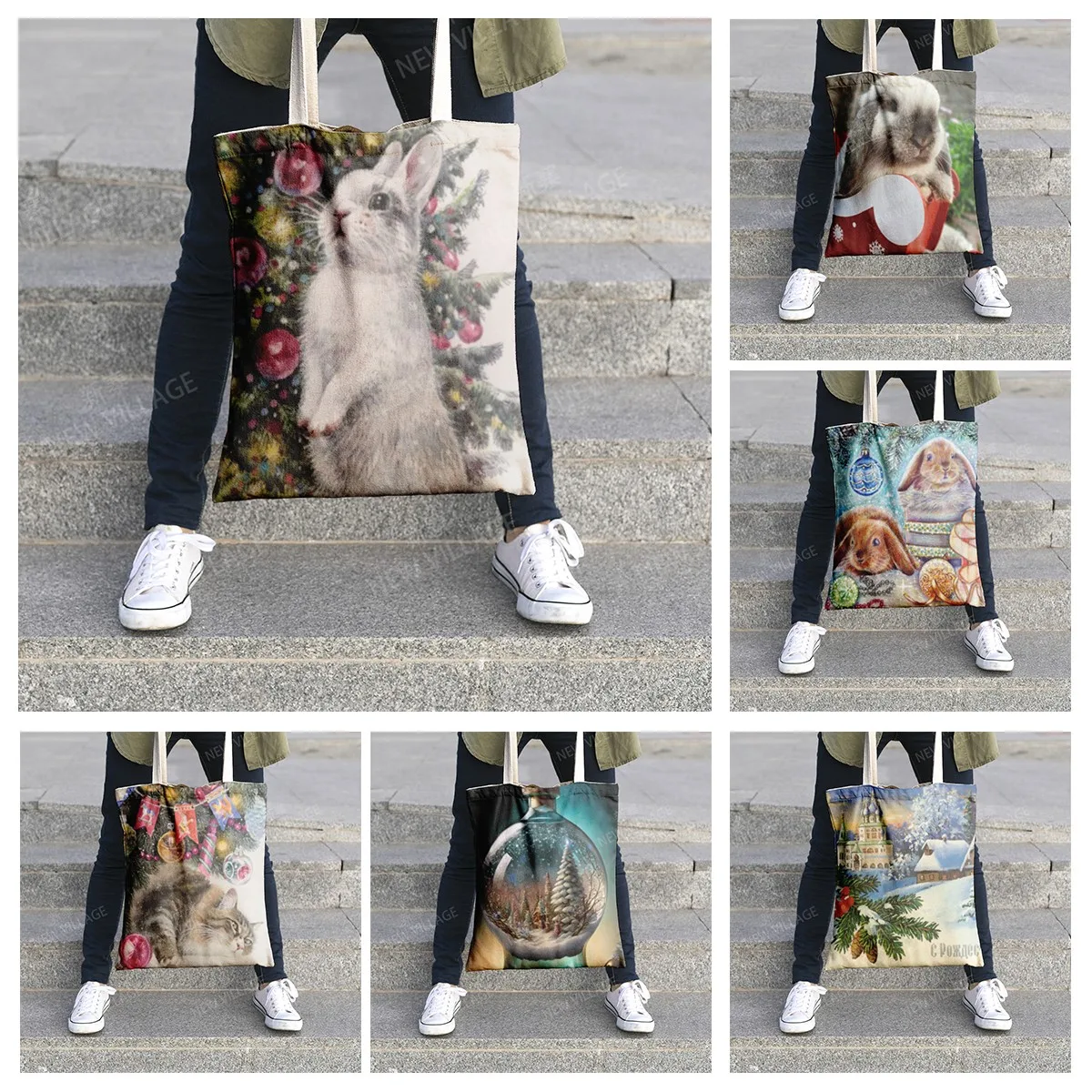 

Дорожная сумка сумки-шопперы для женщин Рождественский органайзер для кошек и собак Сумка для покупок холщовая косметичка для хранения косметики сумка для покупок