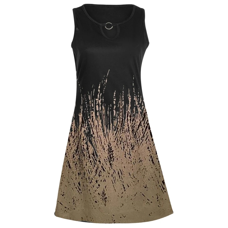 

H9ED Women Summer Dress Lady Sleeveless Tunic Boho Floral Print Beach Dress Girls Casual A Line Flowy Beach Holiday Sundress