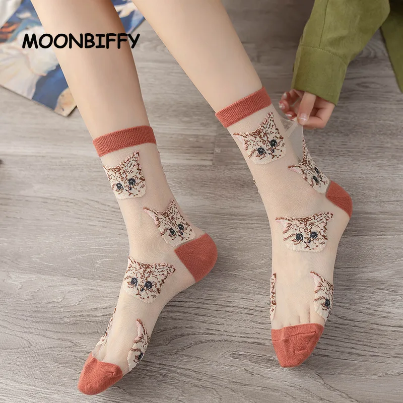 

Personalized Cat Socks Sweat-absorbing Breathable Glass Silk Mid-tube Sock Japanese Kawaii Cute Women Socks Gifts for Girls