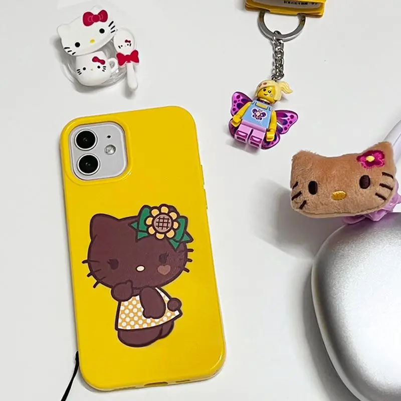 

Ins Wind Black Leather Hello Kitty Mobile Phone Case for Iphone13/12Pro/14/11/xs Anti-Fall and Dirt-Resistant Soft Shell